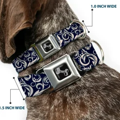 Dog Bone Seatbelt Buckle Collar - Filigree Navy/Khaki