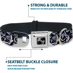Dog Bone Seatbelt Buckle Collar - Filigree Navy/Khaki