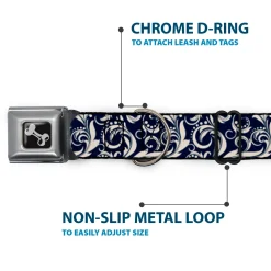 Dog Bone Seatbelt Buckle Collar - Filigree Navy/Khaki