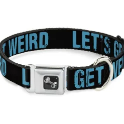 Dog Bone Seatbelt Buckle Collar - LET'S GET WEIRD Weathered Black/Bright Blue