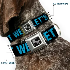 Dog Bone Seatbelt Buckle Collar - LET'S GET WEIRD Weathered Black/Bright Blue