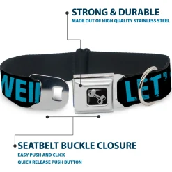 Dog Bone Seatbelt Buckle Collar - LET'S GET WEIRD Weathered Black/Bright Blue