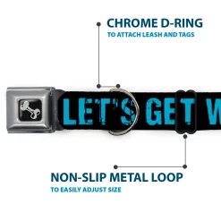 Dog Bone Seatbelt Buckle Collar - LET'S GET WEIRD Weathered Black/Bright Blue