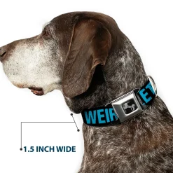 Dog Bone Seatbelt Buckle Collar - LET'S GET WEIRD Weathered Black/Bright Blue