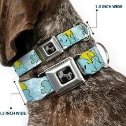 Dog Bone Seatbelt Buckle Collar - Cloudy Skies Rain Clouds White/Blues