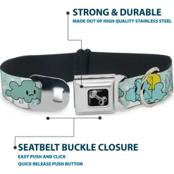 Dog Bone Seatbelt Buckle Collar - Cloudy Skies Rain Clouds White/Blues
