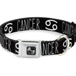 Dog Bone Seatbelt Buckle Collar - Zodiac CANCER/Symbol Black/White