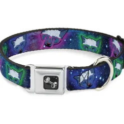 Dog Bone Seatbelt Buckle Collar - Laser Eye Cats in Space