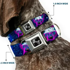 Dog Bone Seatbelt Buckle Collar - Laser Eye Cats in Space