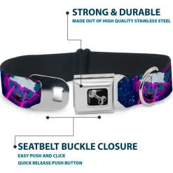 Dog Bone Seatbelt Buckle Collar - Laser Eye Cats in Space
