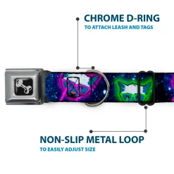 Dog Bone Seatbelt Buckle Collar - Laser Eye Cats in Space