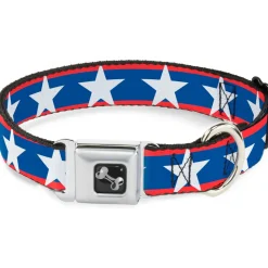 Dog Bone Seatbelt Buckle Collar - Stars/Stripes Red/Blue/White