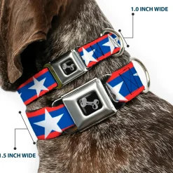 Dog Bone Seatbelt Buckle Collar - Stars/Stripes Red/Blue/White