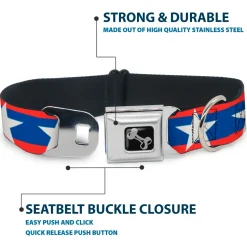 Dog Bone Seatbelt Buckle Collar - Stars/Stripes Red/Blue/White