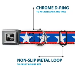 Dog Bone Seatbelt Buckle Collar - Stars/Stripes Red/Blue/White