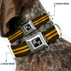 Dog Bone Seatbelt Buckle Collar - Stripe Black/Gold