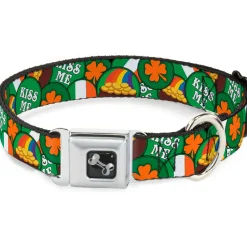 Dog Bone Seatbelt Buckle Collar - St. Pat's 4-Buttons Stacked