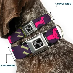 Dog Bone Seatbelt Buckle Collar - Dachshunds & Bones Purple/Fuchsia/Green