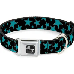 Dog Bone Seatbelt Buckle Collar - Stars/Multi Stars Black/Turquoise