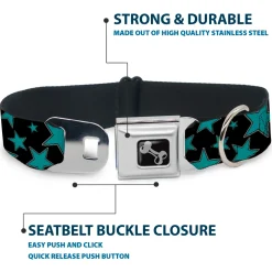 Dog Bone Seatbelt Buckle Collar - Stars/Multi Stars Black/Turquoise