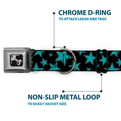 Dog Bone Seatbelt Buckle Collar - Stars/Multi Stars Black/Turquoise