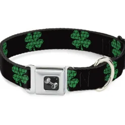 Dog Bone Seatbelt Buckle Collar - St. Pat's Black/Clovers