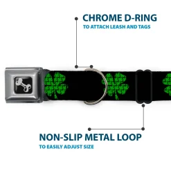 Dog Bone Seatbelt Buckle Collar - St. Pat's Black/Clovers