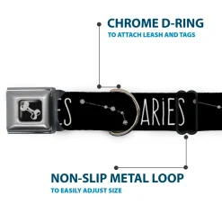 Dog Bone Seatbelt Buckle Collar - Zodiac ARIES/Constellation Black/White
