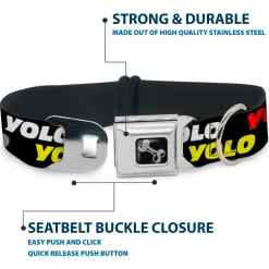 Dog Bone Seatbelt Buckle Collar - YOLO2 Black/Red/White/Gray/Yellow