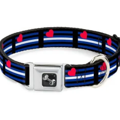 Dog Bone Seatbelt Buckle Collar - Flag Leather Black/Blue/Red/White