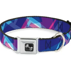 Dog Bone Seatbelt Buckle Collar - Squares Stacked Blues/Pinks/Purples
