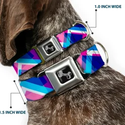 Dog Bone Seatbelt Buckle Collar - Squares Stacked Blues/Pinks/Purples