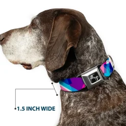 Dog Bone Seatbelt Buckle Collar - Squares Stacked Blues/Pinks/Purples