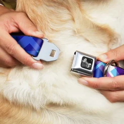 Dog Bone Seatbelt Buckle Collar - Squares Stacked Blues/Pinks/Purples