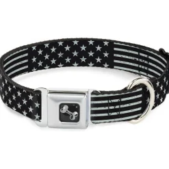 Dog Bone Seatbelt Buckle Collar - Americana Stars & Stripes2 Weathered Black/Gray