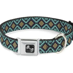 Dog Bone Seatbelt Buckle Collar - Geometric6 Navy/Turquoise/Gold