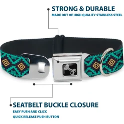 Dog Bone Seatbelt Buckle Collar - Geometric6 Navy/Turquoise/Gold