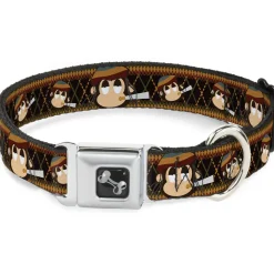Dog Bone Seatbelt Buckle Collar - Multi Smoking Monkey Argyle Brown
