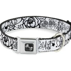 Dog Bone Seatbelt Buckle Collar - Mom & Dad Black/White