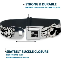 Dog Bone Seatbelt Buckle Collar - Mom & Dad Black/White