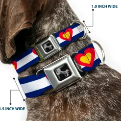 Dog Bone Seatbelt Buckle Collar - Colorado Heart Blue/White/Red/Yellow