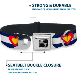 Dog Bone Seatbelt Buckle Collar - Colorado Heart Blue/White/Red/Yellow