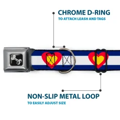 Dog Bone Seatbelt Buckle Collar - Colorado Heart Blue/White/Red/Yellow