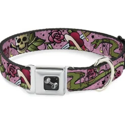 Dog Bone Seatbelt Buckle Collar - Live Hard Die Young Pink