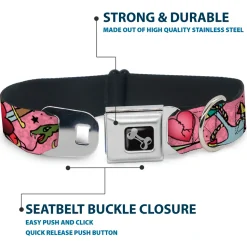 Dog Bone Seatbelt Buckle Collar - Live Hard Die Young Pink