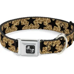 Dog Bone Seatbelt Buckle Collar - Cheetah/Stars Tan/Black