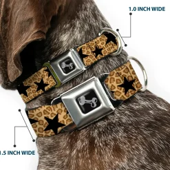 Dog Bone Seatbelt Buckle Collar - Cheetah/Stars Tan/Black