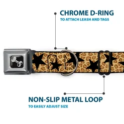 Dog Bone Seatbelt Buckle Collar - Cheetah/Stars Tan/Black