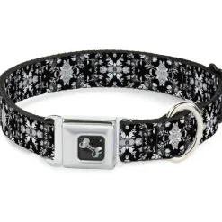 Dog Bone Seatbelt Buckle Collar - Floral Collage Black/Gray/White