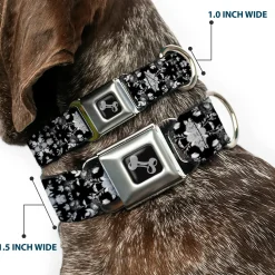 Dog Bone Seatbelt Buckle Collar - Floral Collage Black/Gray/White